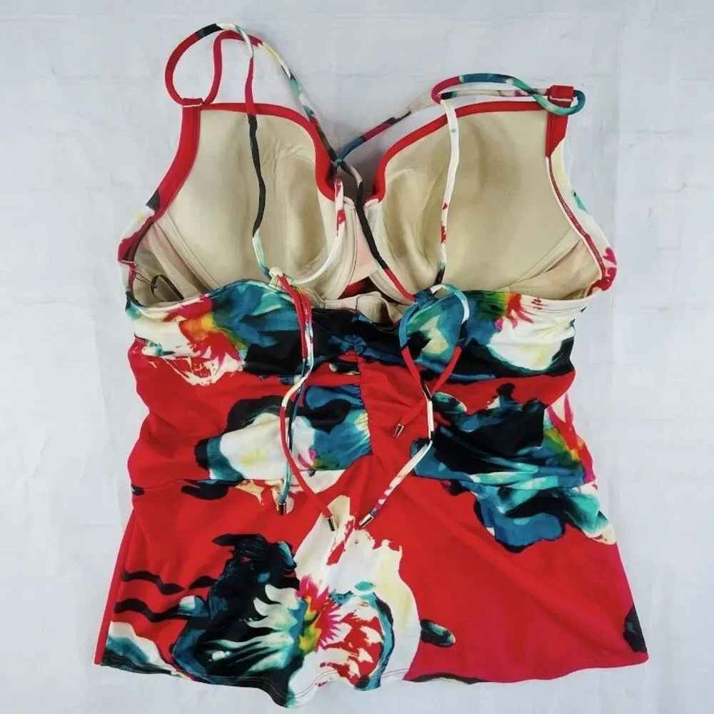 Lela Rose Cacique Tankini Womens 40D Swim Bra Red Floral Summer Vacation NEW!